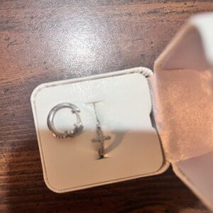 Sterling silver cz cross hoop earrings